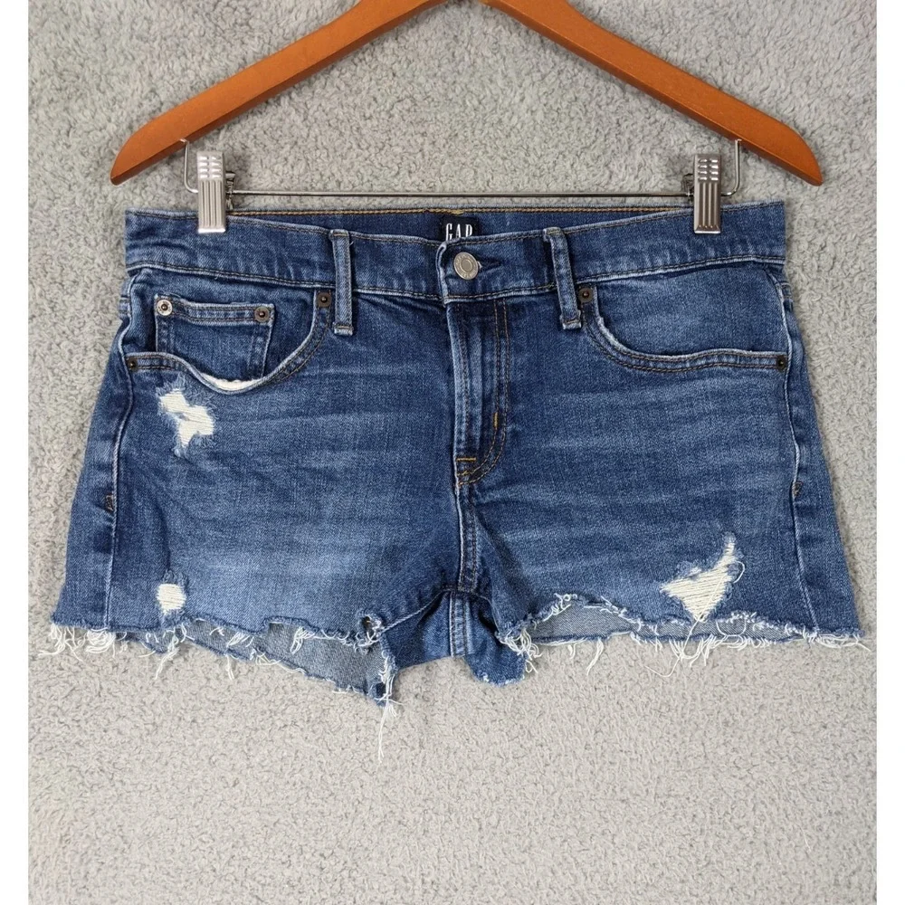 GAP Denim Short Womens 28P Blue Stretch Distressed Frayed Hem Indie Festival Y2K